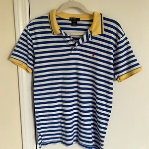 Polo by Ralph Lauren blue and white striped shirt with yellow collar size Large